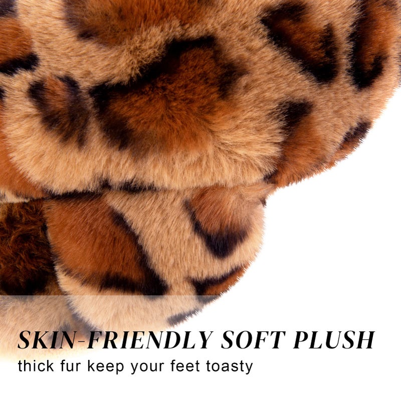 Parlovable Women's Fuzzy Slippers Comfy Cross Band House Shoes Memory Foam Open Toe Indoor Gifts for Ladies Leopard 7-8 - Image 4